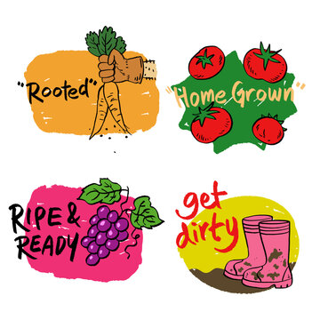 Sticker Collection of Cartoon Hand Drawn Gardening
