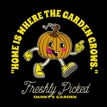 Vintage Tshirt Design Gardening Pumpkin Mascot