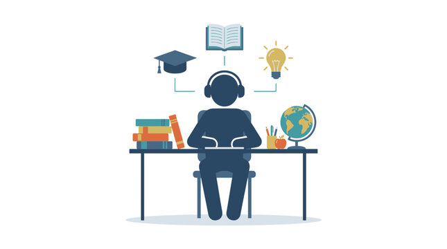 Student Studying With Books and Globe for Back to School