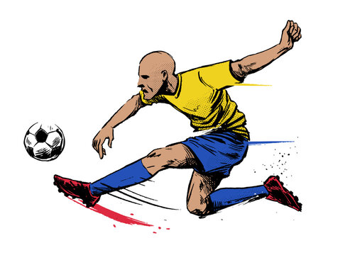 Volleykick Soccer Player in Hand Drawing Style