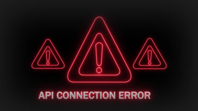 Glowing red neon warning triangles with exclamation marks and the text APICONECTIONEROR displayed prominently below on a dark gradient background signifying a critical technical
