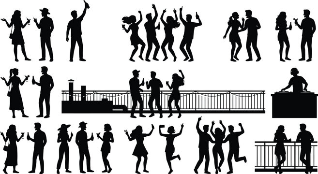 People dancing and socializing at a party isolated on white background, Vector