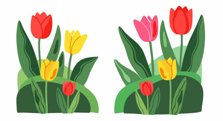 Obraz premium Colorful tulip flower garden patch illustrations.