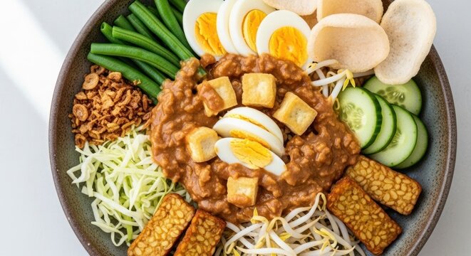 Colorful plate of indonesian gado gado a culinary feast
