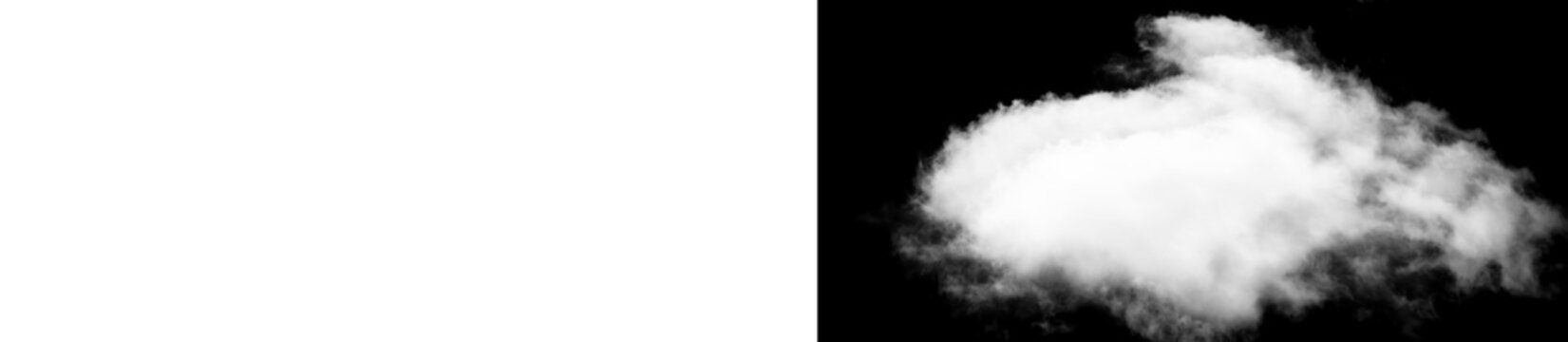Cloud shape on black background, white fluffy clouds