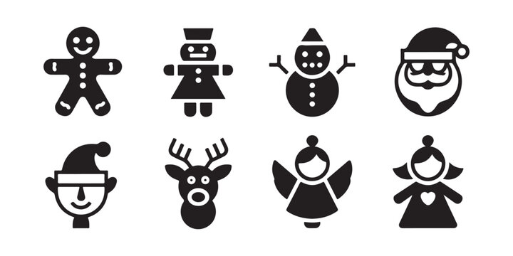 Minimalist Christmas Silhouette Icons Featuring Festive Characters