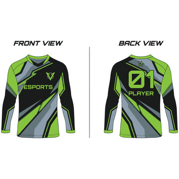 Esports team jersey mockup design with neon green and black geometric pattern