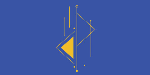 A yellow triangle road sign with a black arrow symbol and warning text stands against a blue sky to caution traffic of electric power lines and danger ahead on the street © Al