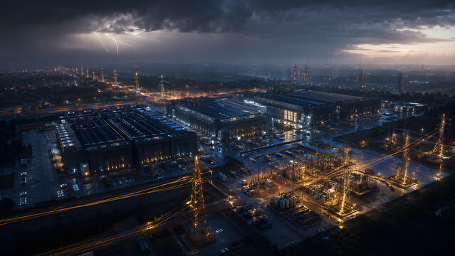 AI Data Center Energy Shortage and Power Grid Overload Concept