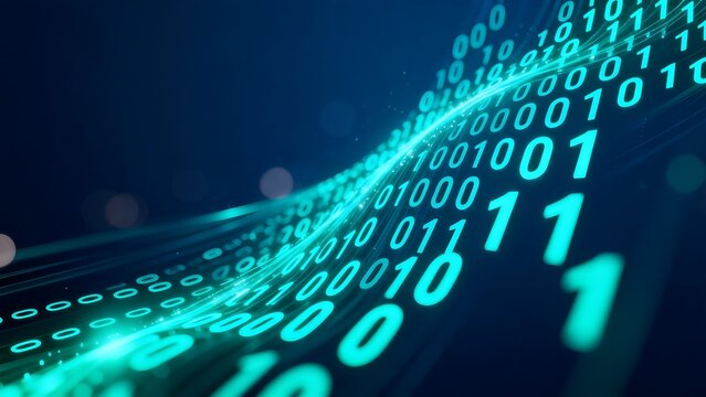 Binary code stream in digital wave