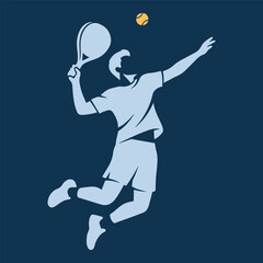 Obraz premium Male padel player jumping to hit high volley near the net. Aerial action vector.
