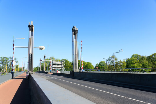 the moveable bridge on a river lock in Nijmegen