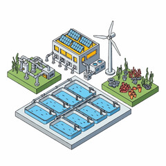 Sustainable energy and aquaculture farm illustration. © tri