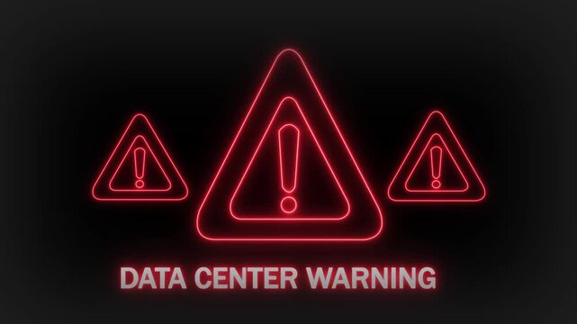A digital warning sign composed of three vibrant red neon triangles, each containing an exclamation mark, aligned horizontally with the largest in the center, against a dark background, with the