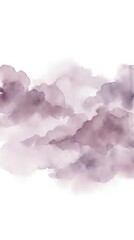 Fototapeta premium Abstract purple watercolor clouds with soft flowing textures on white background for artistic design projects and creative layouts.