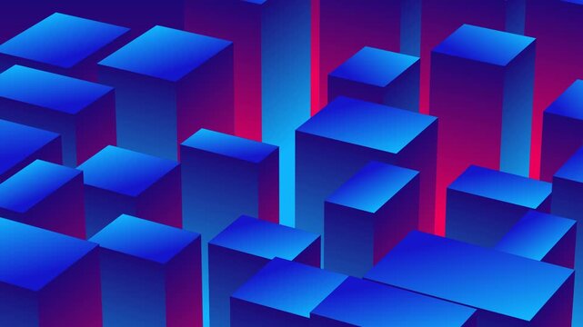 Abstract Blue Cubes with Neon Pink Gradient 3D Background