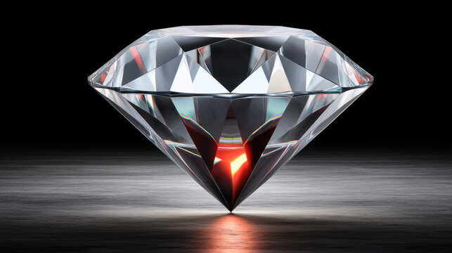 A perfectly cut diamond reflects light brilliantly against a dark background showcasing its facets and radiating a captivating inner glow for wealth and luxury.