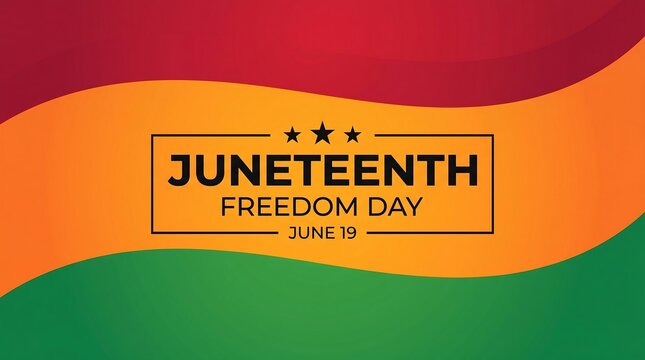 Juneteenth Freedom Day, June 19, celebration background, red orange green wavy flag