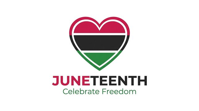 Juneteenth celebration, freedom heart symbol, red black green heart, Juneteenth logo, Celebrate Freedom text