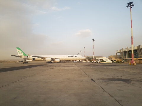 Tehran, Iran - July 01, 2017 - Mahan Air Airbus A340 Series 600 parked at Tehran's Imam Khomeini Airport preparing for takeoff