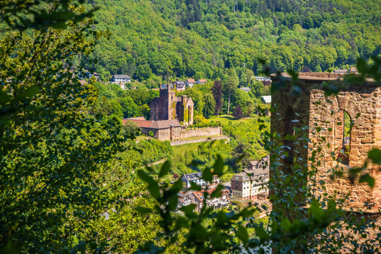 The Mittelburg is a well-preserved and inhabited medieval hilltop castle at 160 meters above sea level near Neckarsteinach, district of Hesse, Germany
