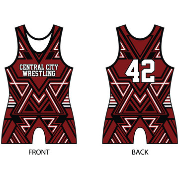 Wrestling singlet mockup template with geometric pattern in red and black