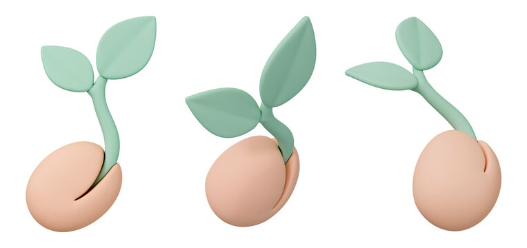 Seed seedling sprout plant leaf growth startup investment business, esg sustainability corporate strategy development, agriculture profit revenue yield, clay pastel asset set, 3d illustration.