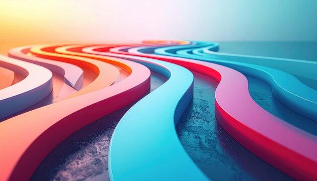 Colorful Abstract Winding Paths Leading Forward in Bright Sunlight
