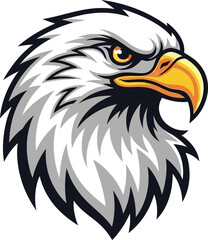Fototapeta premium Fierce eagle head mascot illustration with sharp eyes and yellow beak for sports team logo design
