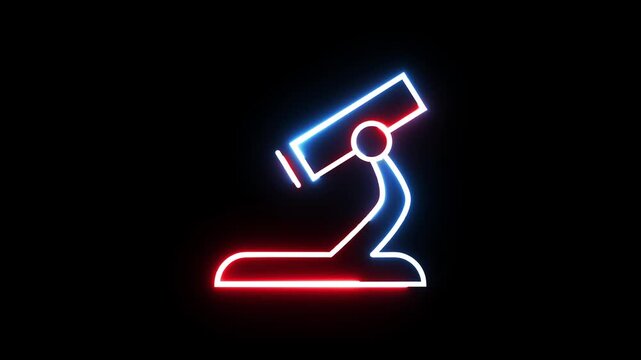 Glowing neon microscope icon animation.