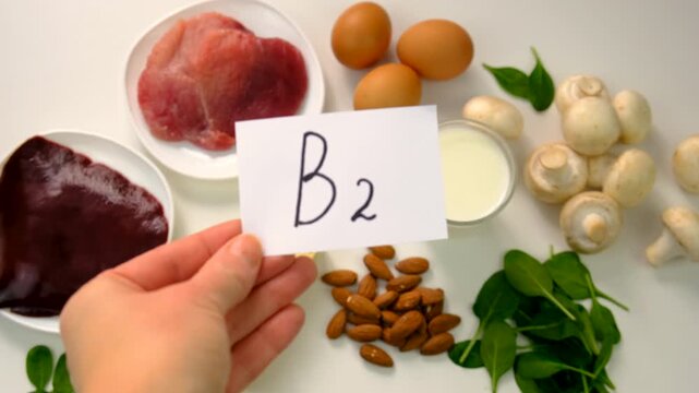 Foods that contain vitamin B2. Selective focus.