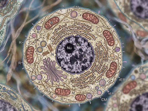 Cellule humaine en style scientifique futuriste avec visualisation biologique