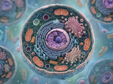 Cellule humaine en style scientifique futuriste avec visualisation biologique