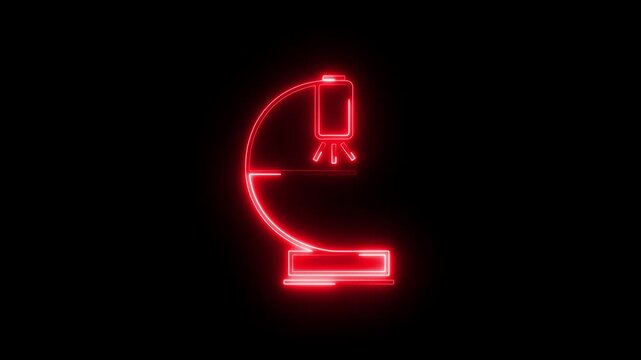 Glowing neon laboratory microscope icon animation.