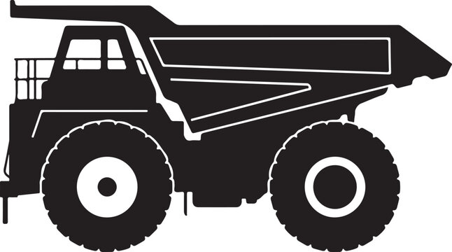 Black dump truck, heavy duty vehicle, industrial silhouette, construction equipment