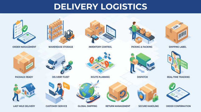 Logistics operations unfold smoothly in a bustling warehouse environment with efficient delivery processes.