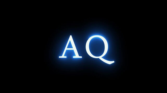 Abstract aqua color neon light, bright glowing motion on black background, animation letter A and Q