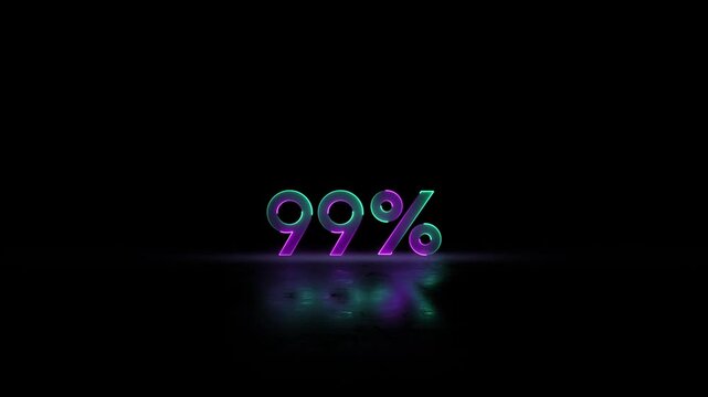 Neon glowing 99 percent text video animation. looping &ldquo;99%&rdquo; neon sign animation. 99% Percentage Text Animation with Futuristic Digital Design and Modern Motion. Level 99 text animation.