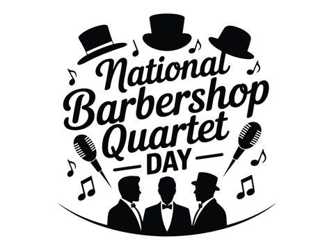 National Barbershop Quartet Day Typography With Silhouettes Of Singers Microphones And Vintage Hats