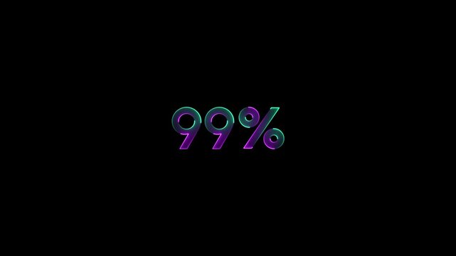 Neon glowing 99 percent text video animation. looping &ldquo;99%&rdquo; neon sign animation. 99% Percentage Text Animation with Futuristic Digital Design and Modern Motion. Level 99 text animation.