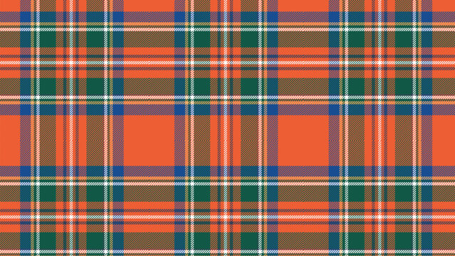 Classic tartan plaid pattern in orange green blue and white