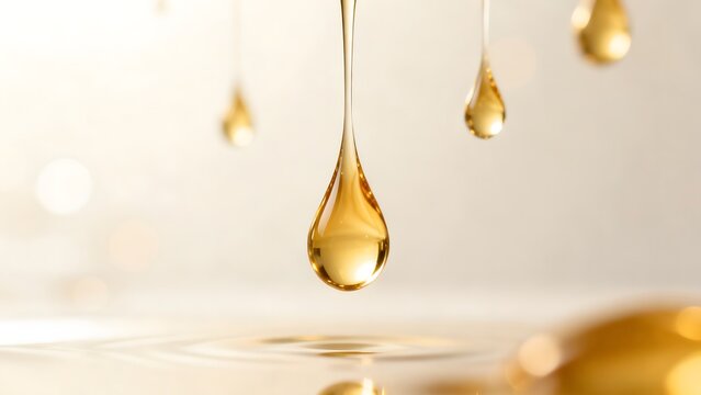 Golden liquid droplets suspended in air