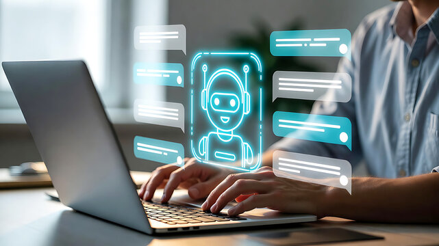 AI chatbot interacting with user via laptop computer screen