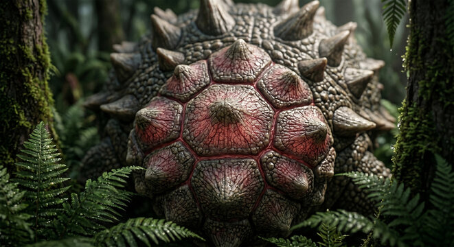 &nbsp;A macro shot focusing on the osteoderms (armored plates) on a Euoplocephalus's back. 