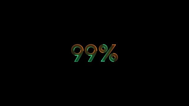 Neon glowing 99 percent text video animation. looping &ldquo;99%&rdquo; neon sign animation. 99% Percentage Text Animation with Futuristic Digital Design and Modern Motion. Level 99 text animation.