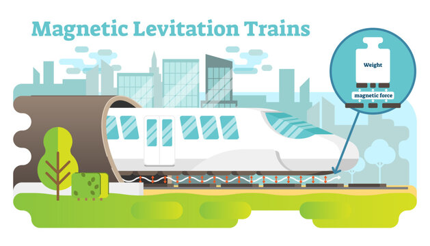 Magnetic levitation train concept illustration, transparent background. Future science and technology.