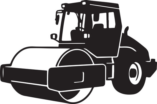Road roller, construction vehicle, heavy equipment, black silhouette, industrial machine