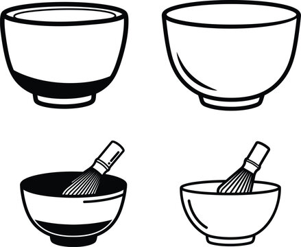 Four different Japanese tea bowls with and without whisk  tea ceremony utensils