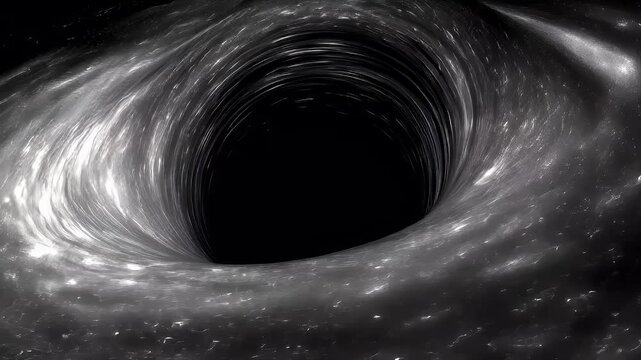 Black hole, fantasy, mysterious. A detailed digital artwork depicts a black hole in space. The black hole is the central focus, surrounded by a swirling vortex of light and shadow.