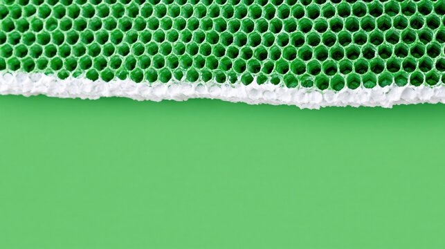 Honeycomb foam layer with torn edge over green backdrop